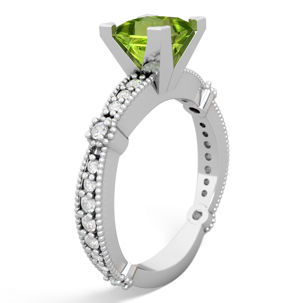 Peridot Sparkling Tiara 6Mm Princess 14K White Gold ring R26296SQ