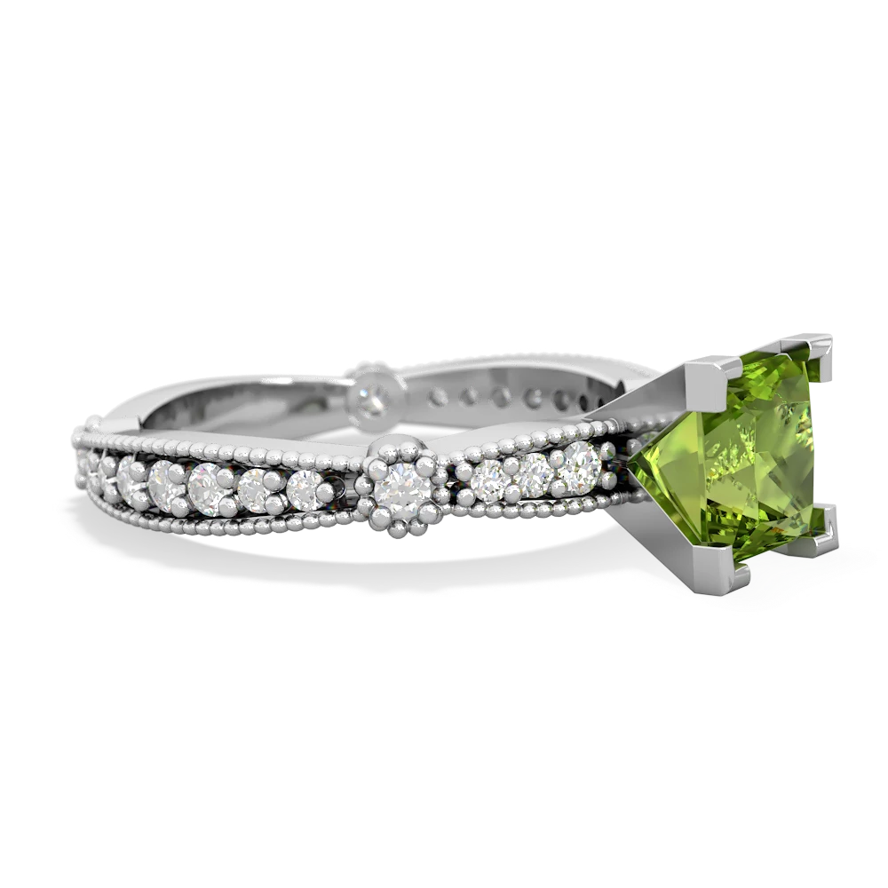 Peridot Sparkling Tiara 6Mm Princess 14K White Gold ring R26296SQ