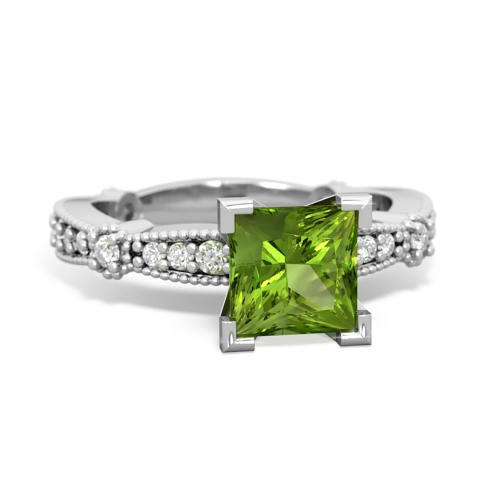 Peridot Sparkling Tiara 6Mm Princess 14K White Gold ring R26296SQ