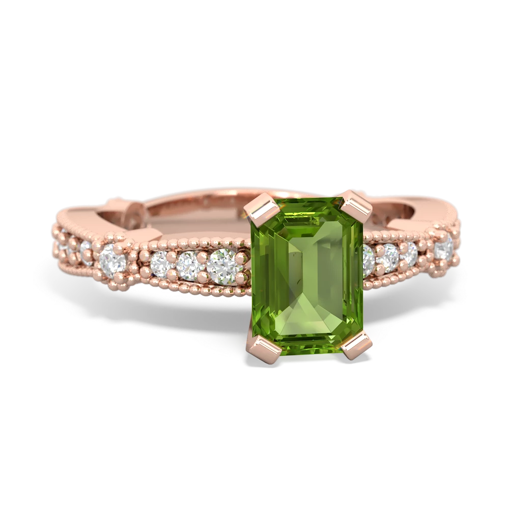 Peridot Sparkling Tiara 7X5mm Emerald-Cut 14K Rose Gold ring R26297EM