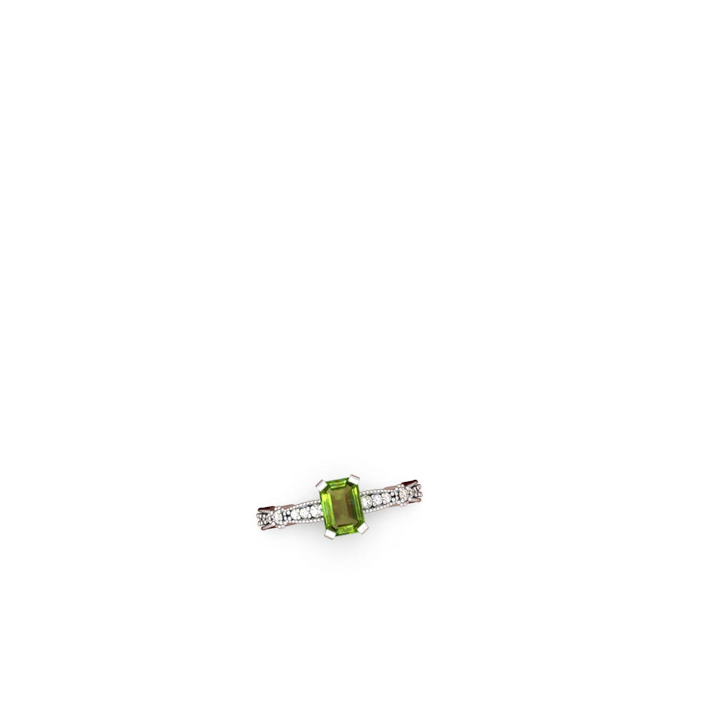 Peridot Sparkling Tiara 7X5mm Emerald-Cut 14K White Gold ring R26297EM