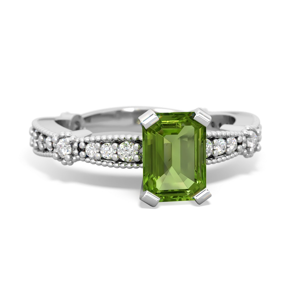 Peridot Sparkling Tiara 7X5mm Emerald-Cut 14K White Gold ring R26297EM