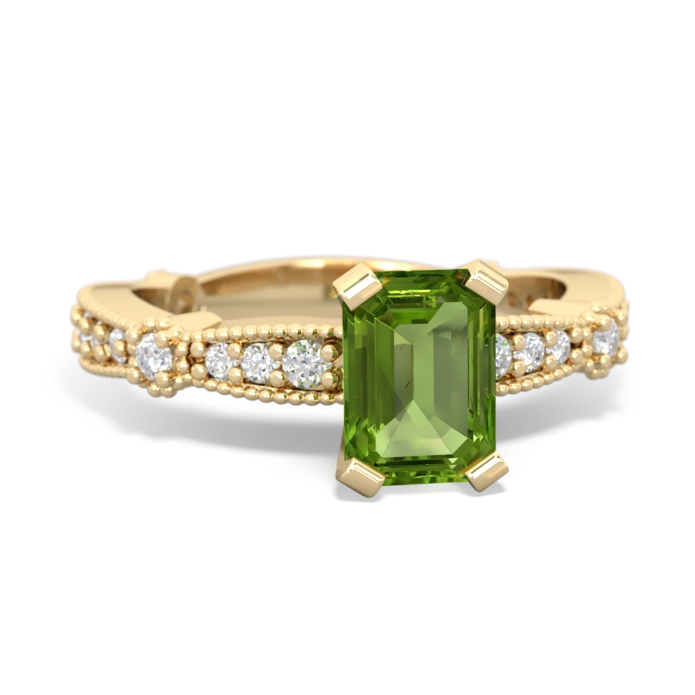 Peridot Sparkling Tiara 7X5mm Emerald-Cut 14K Yellow Gold ring R26297EM