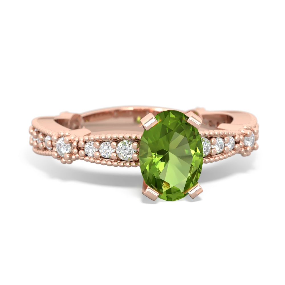 Peridot Sparkling Tiara 7X5mm Oval 14K Rose Gold ring R26297VL