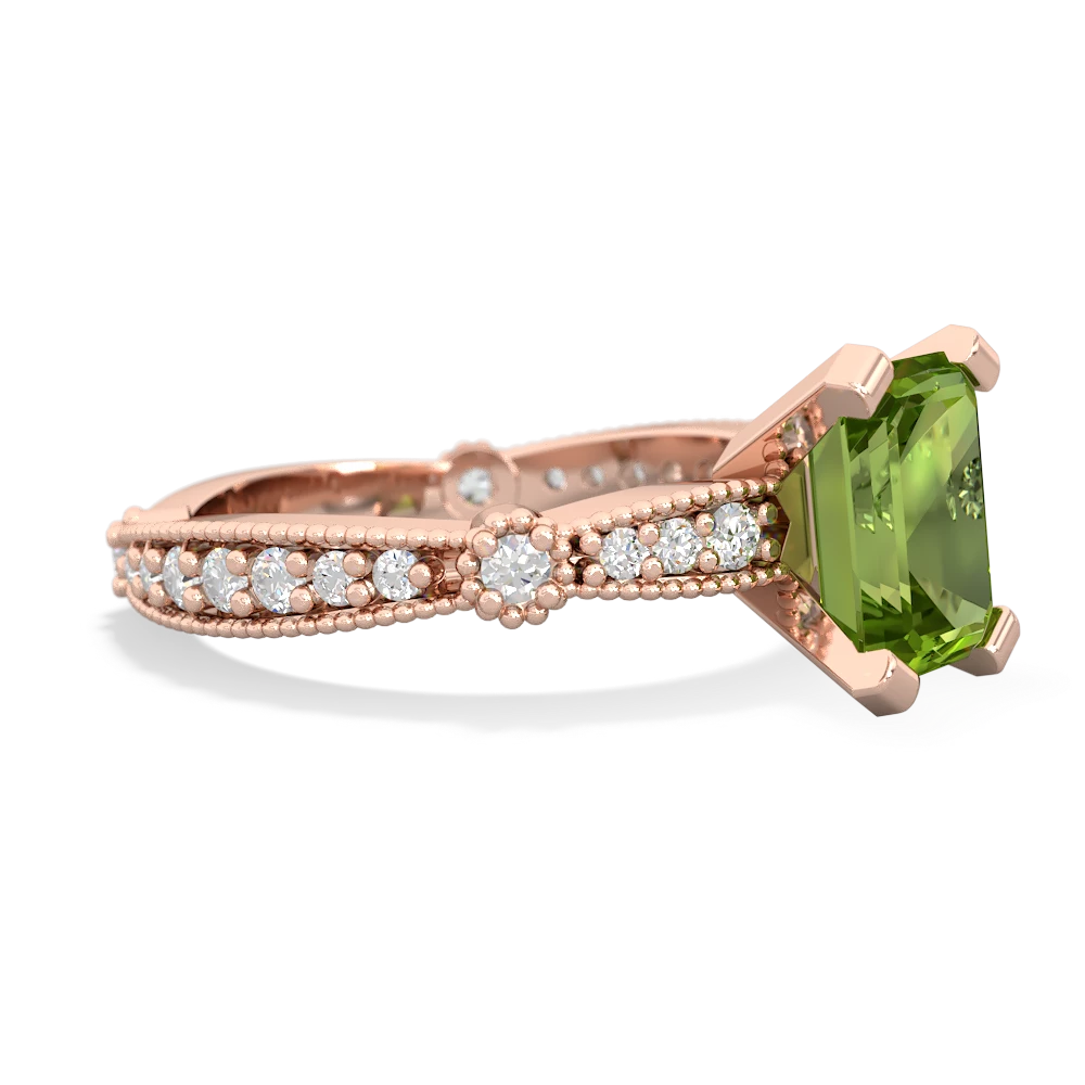 Peridot Sparkling Tiara 8X6 Emerald-Cut 14K Rose Gold ring R26298EM