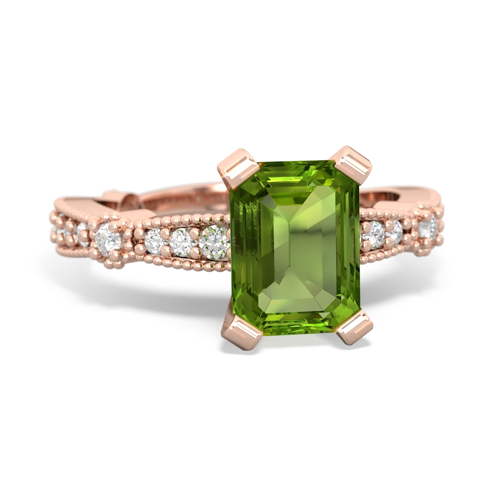 Peridot Sparkling Tiara 8X6 Emerald-Cut 14K Rose Gold ring R26298EM