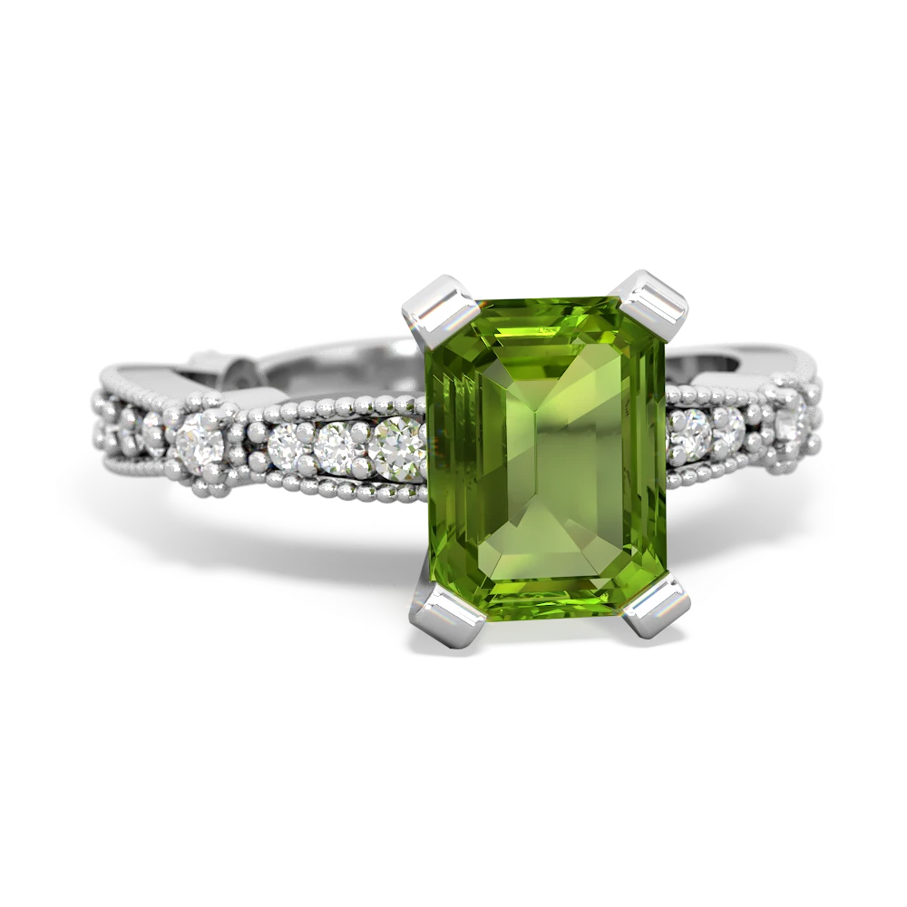 Peridot Sparkling Tiara 8X6 Emerald-Cut 14K White Gold ring R26298EM