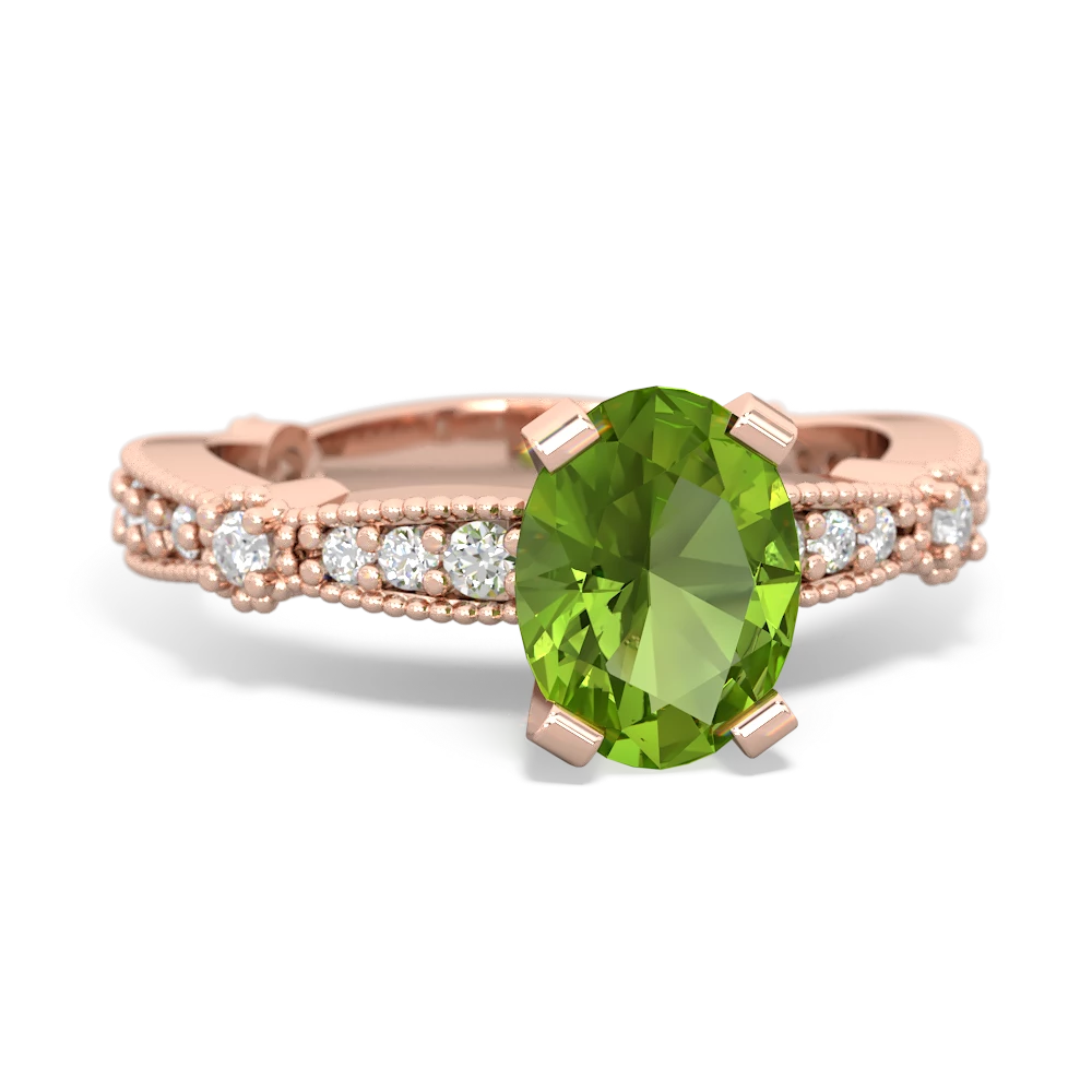 Peridot Sparkling Tiara 8X6 Oval 14K Rose Gold ring R26298VL