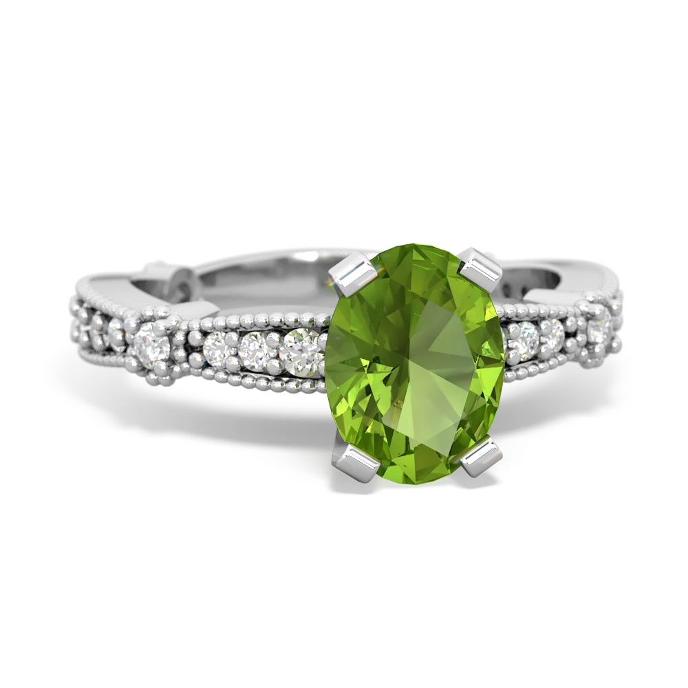 Peridot Sparkling Tiara 8X6 Oval 14K White Gold ring R26298VL