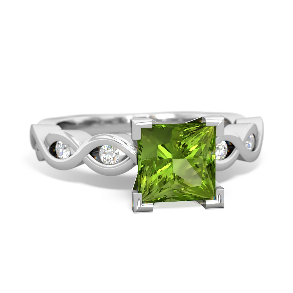 Peridot Infinity 6Mm Princess Engagement 14K White Gold ring R26316SQ