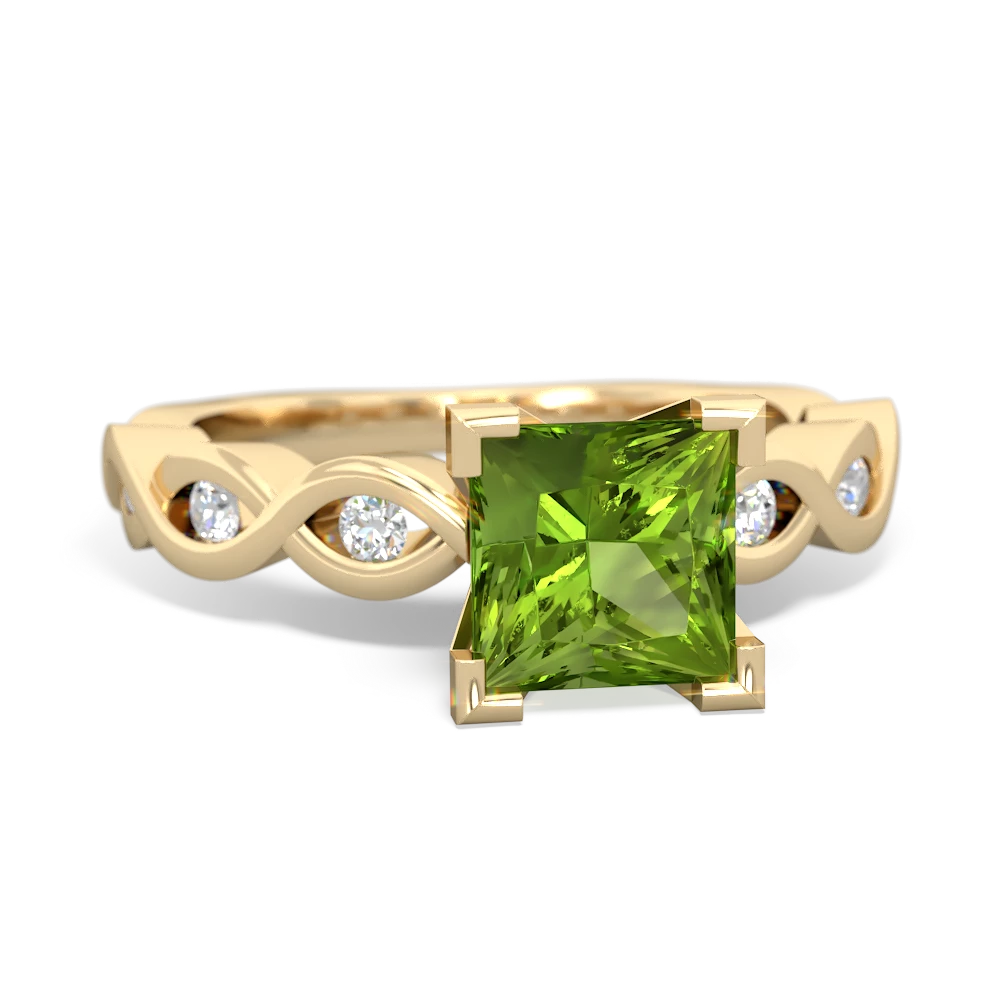 Peridot Infinity 6Mm Princess Engagement 14K Yellow Gold ring R26316SQ