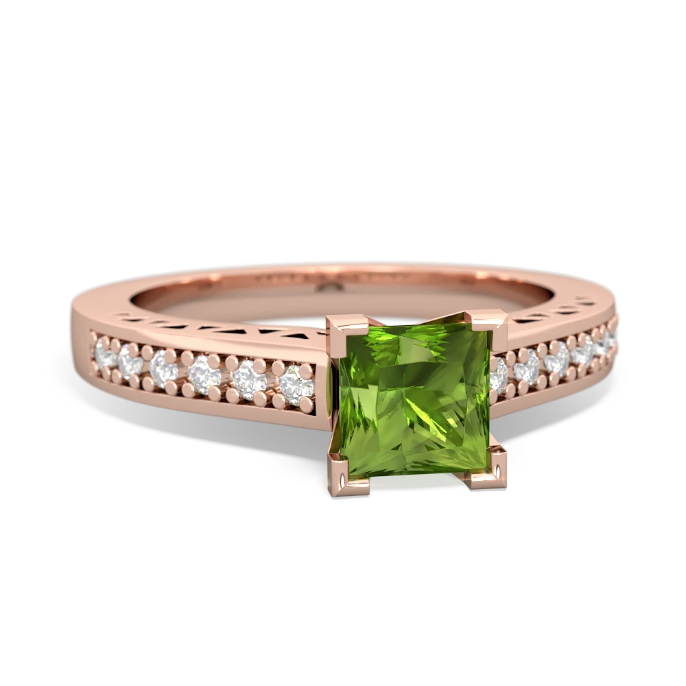Peridot Art Deco Engagement 5Mm Square 14K Rose Gold ring R26355SQ