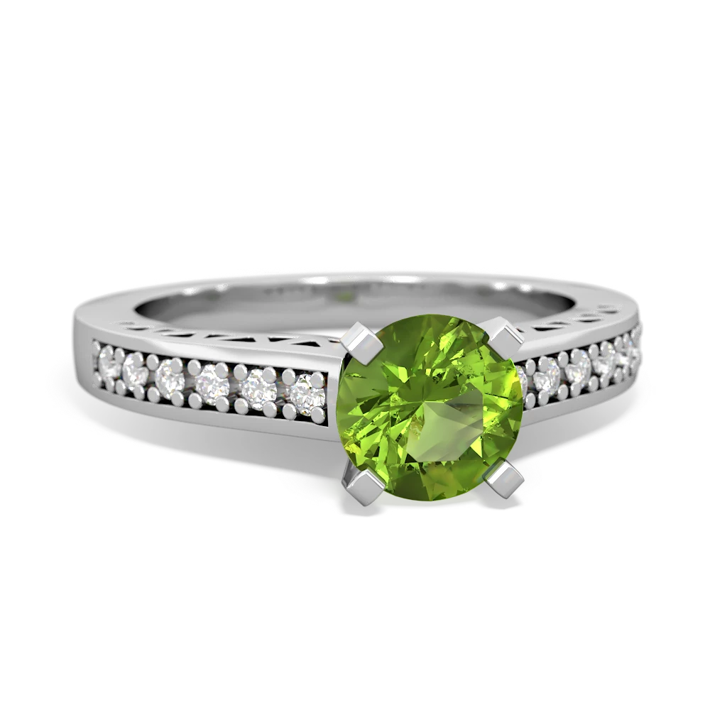 Peridot Art Deco Engagement 6Mm Round 14K White Gold ring R26356RD