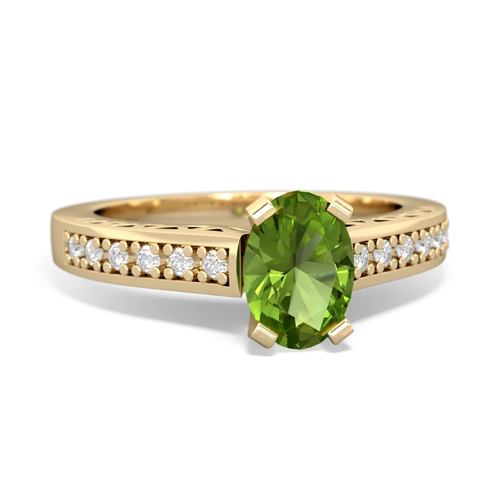 Peridot Art Deco Engagement 7X5mm Oval 14K Yellow Gold ring R26357VL