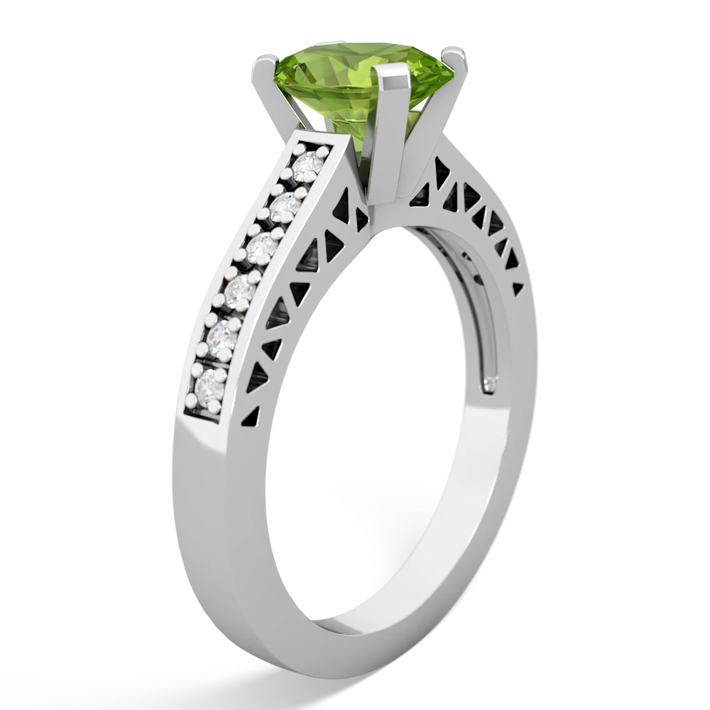 Peridot Art Deco Engagement 8X6mm Oval 14K White Gold ring R26358VL