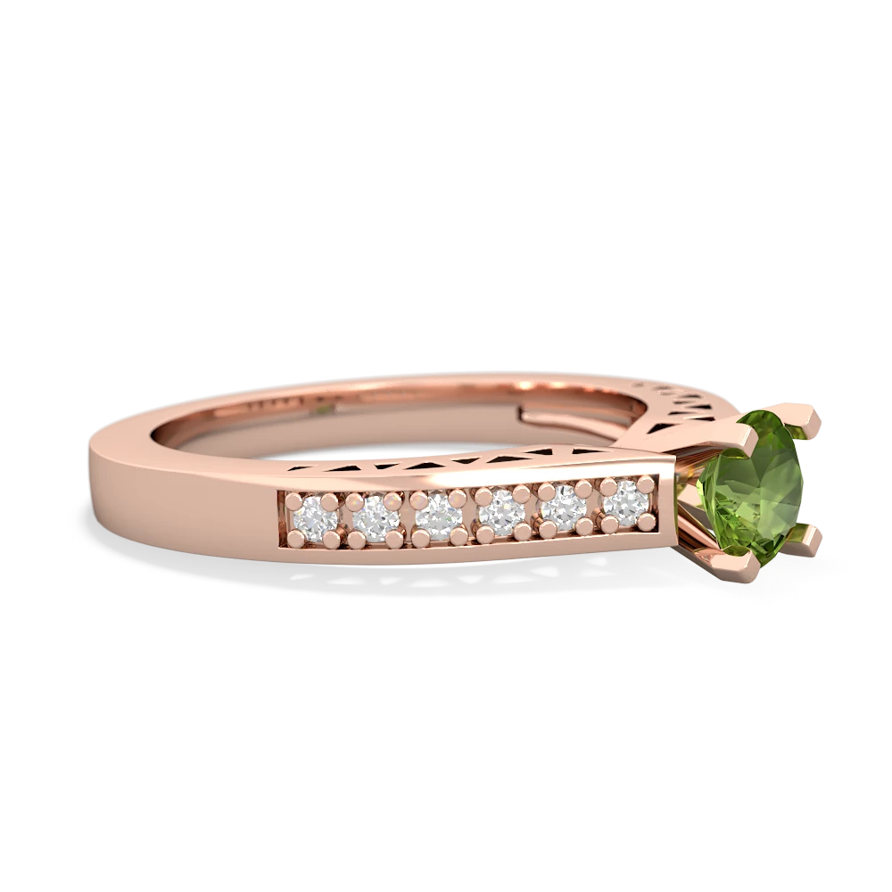 Peridot Art Deco Engagement 5Mm Round 14K Rose Gold ring R26355RD