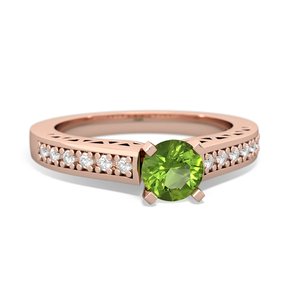 Peridot Art Deco Engagement 5Mm Round 14K Rose Gold ring R26355RD