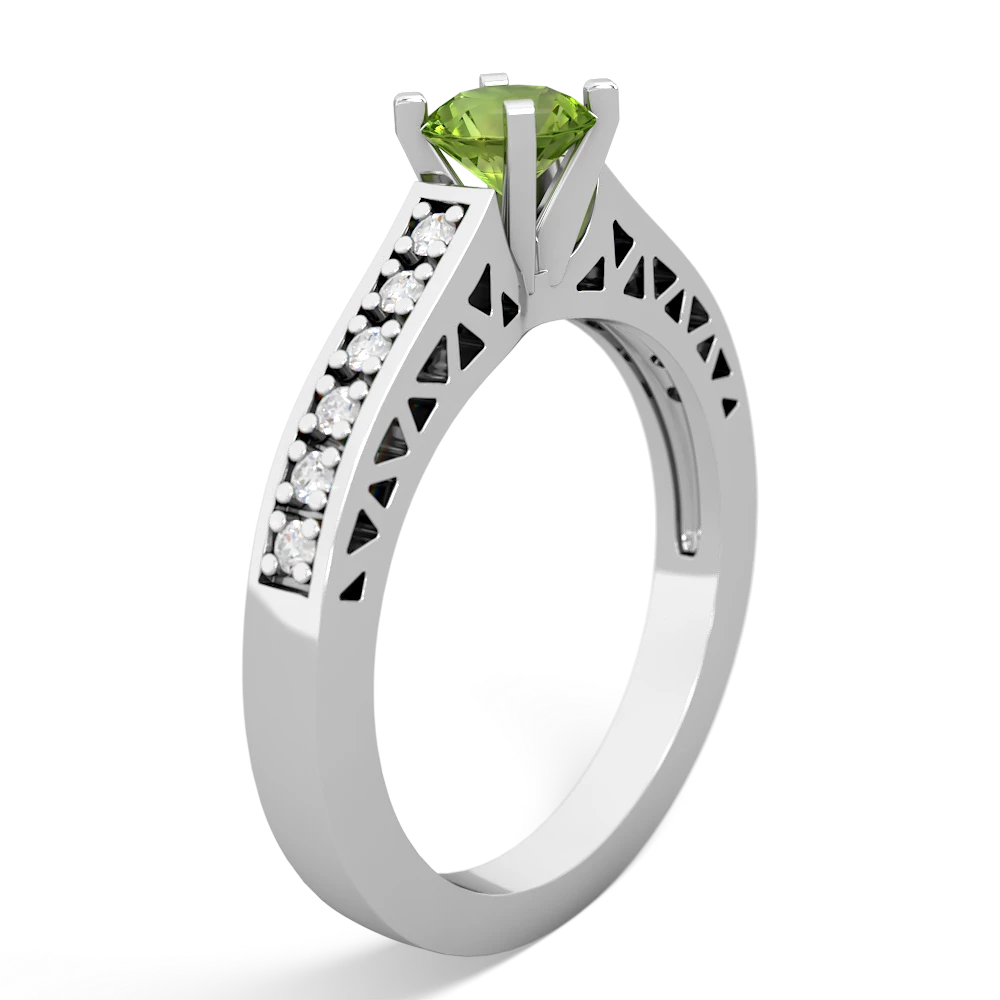 Peridot Art Deco Engagement 5Mm Round 14K White Gold ring R26355RD