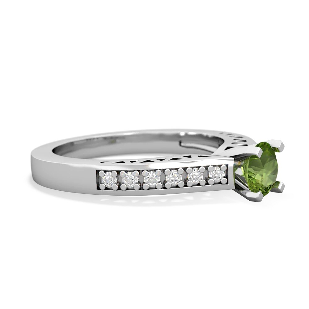 Peridot Art Deco Engagement 5Mm Round 14K White Gold ring R26355RD