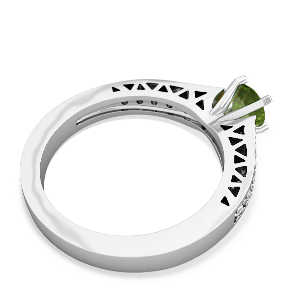 Peridot Art Deco Engagement 5Mm Round 14K White Gold ring R26355RD