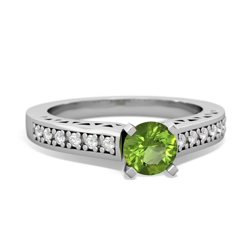 Peridot Art Deco Engagement 5Mm Round 14K White Gold ring R26355RD