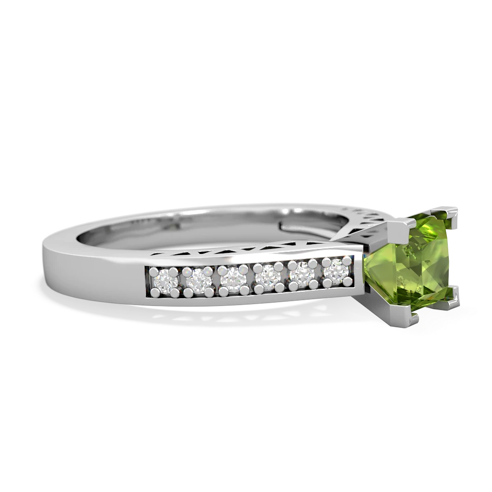 Peridot Art Deco Engagement 5Mm Square 14K White Gold ring R26355SQ