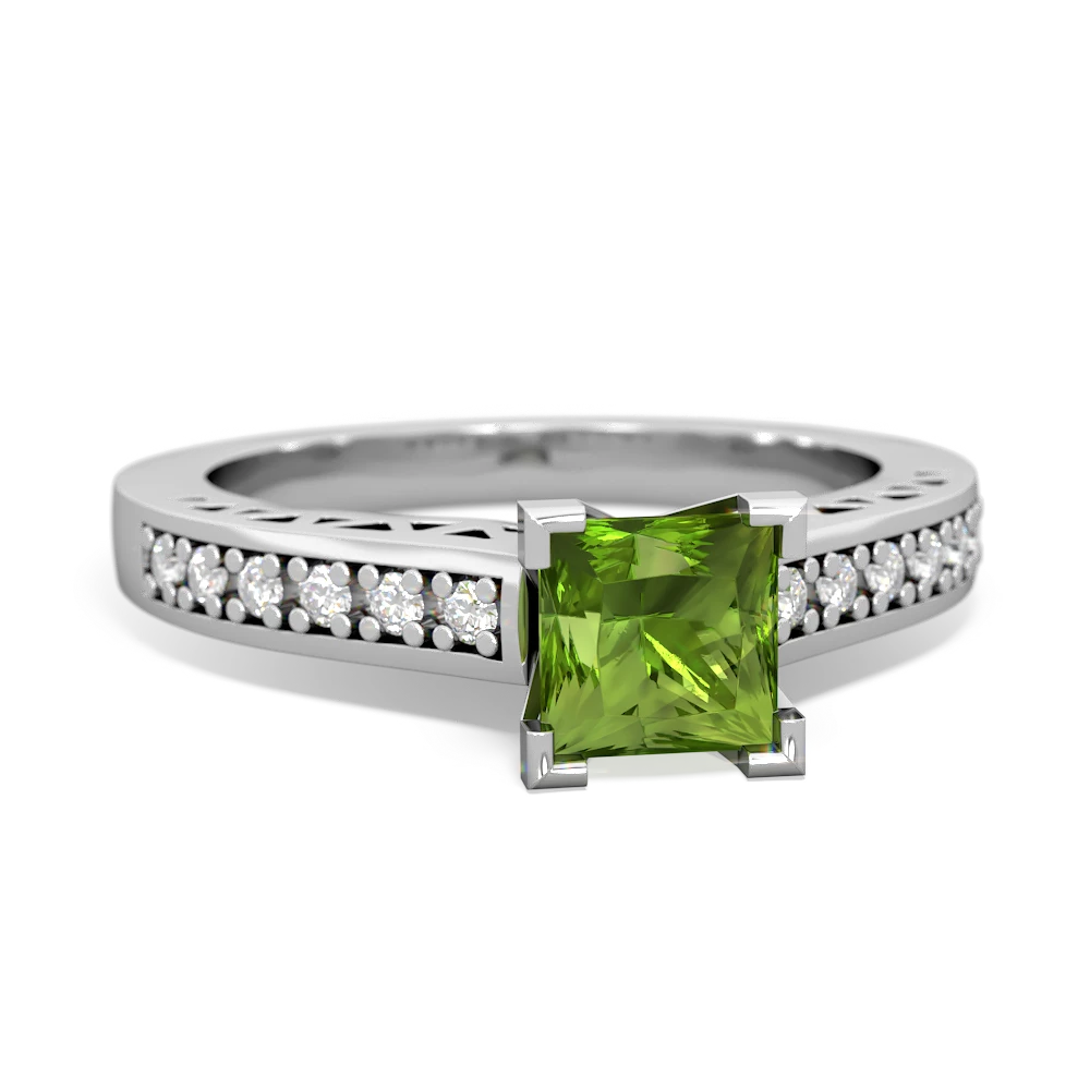 Peridot Art Deco Engagement 5Mm Square 14K White Gold ring R26355SQ