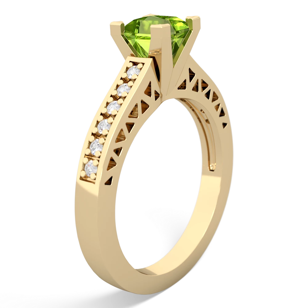 Peridot Art Deco Engagement 5Mm Square 14K Yellow Gold ring R26355SQ