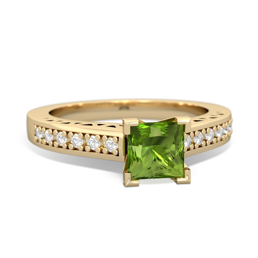 Peridot Art Deco Engagement 5Mm Square 14K Yellow Gold ring R26355SQ