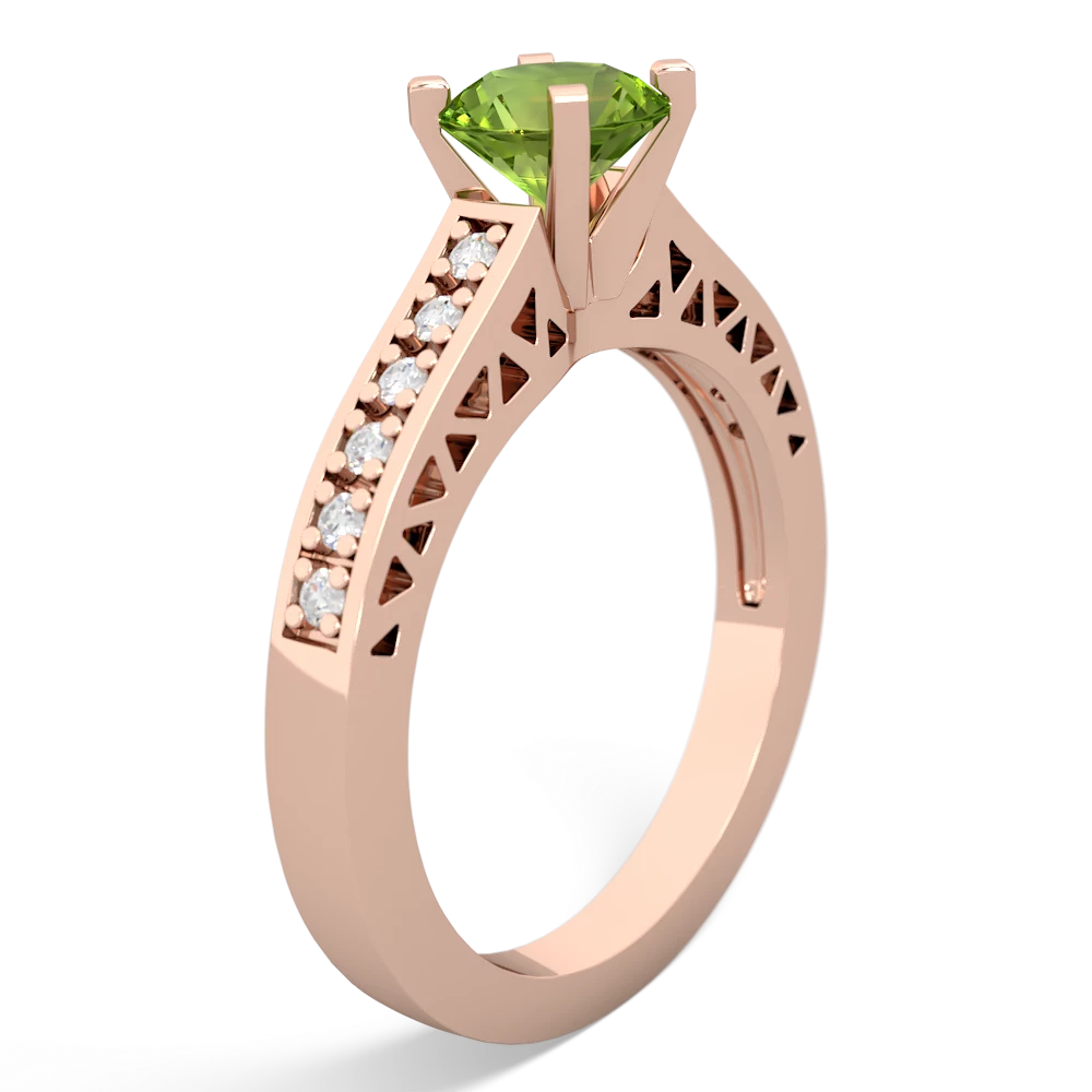 Peridot Art Deco Engagement 6Mm Round 14K Rose Gold ring R26356RD