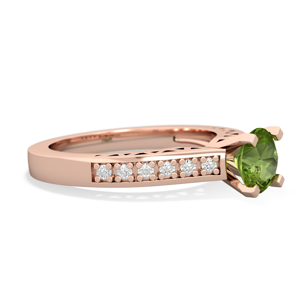 Peridot Art Deco Engagement 6Mm Round 14K Rose Gold ring R26356RD