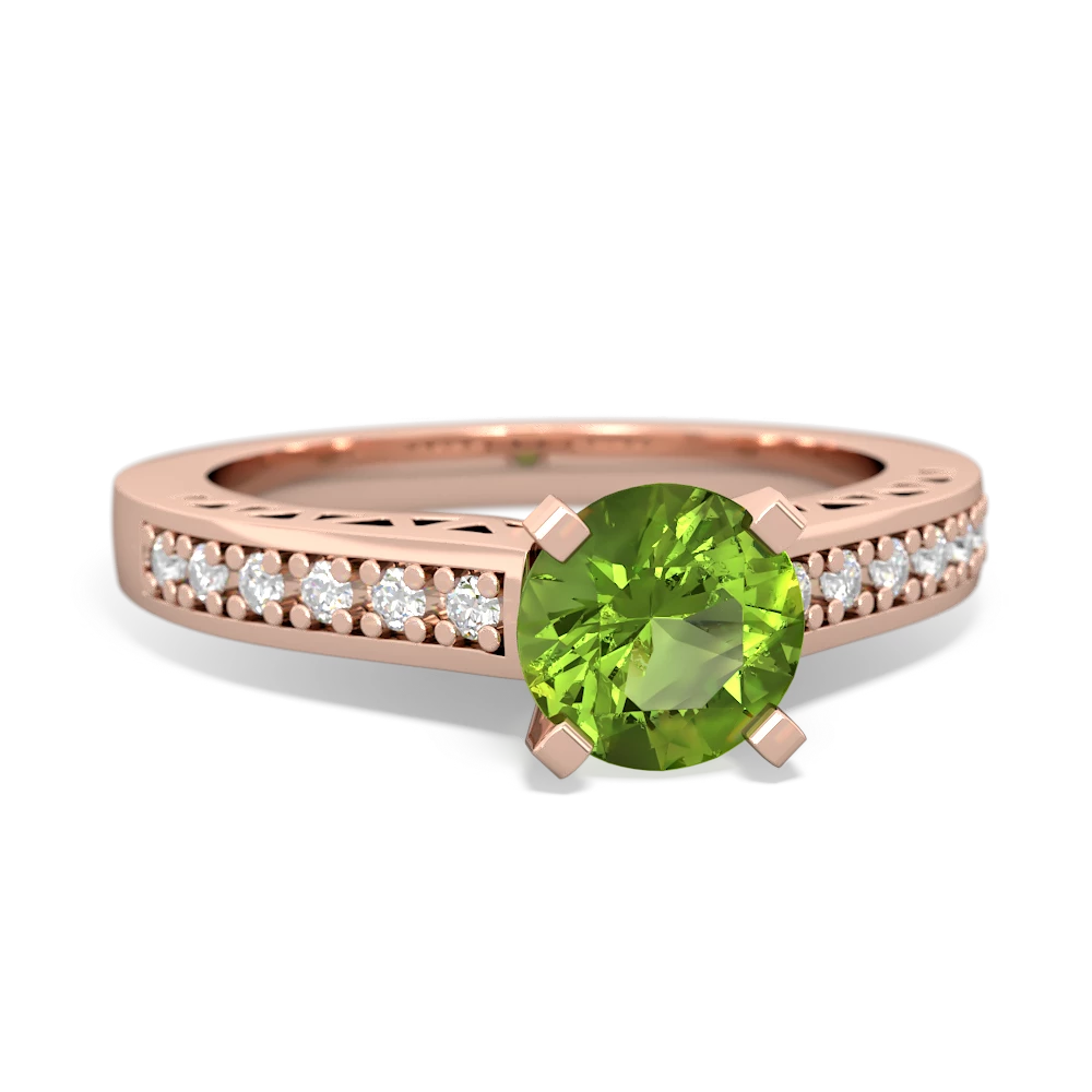 Peridot Art Deco Engagement 6Mm Round 14K Rose Gold ring R26356RD