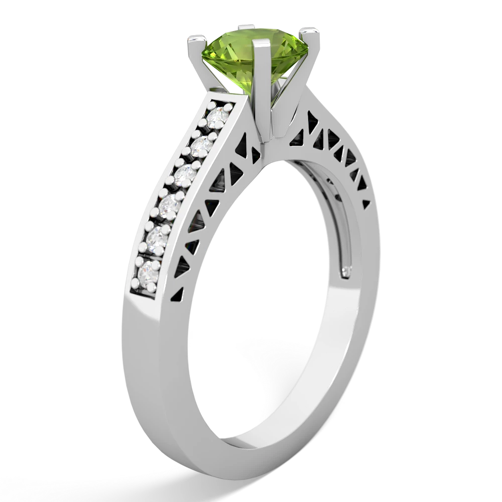 Peridot Art Deco Engagement 6Mm Round 14K White Gold ring R26356RD