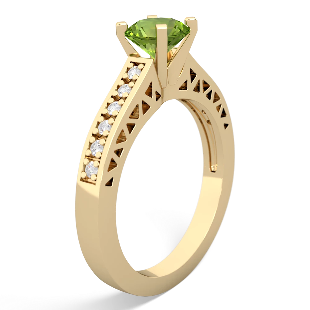 Peridot Art Deco Engagement 6Mm Round 14K Yellow Gold ring R26356RD