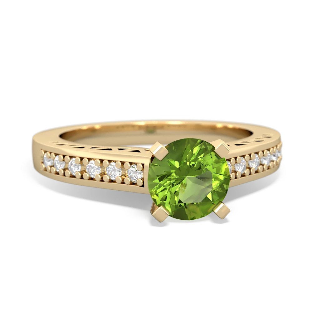 Peridot Art Deco Engagement 6Mm Round 14K Yellow Gold ring R26356RD