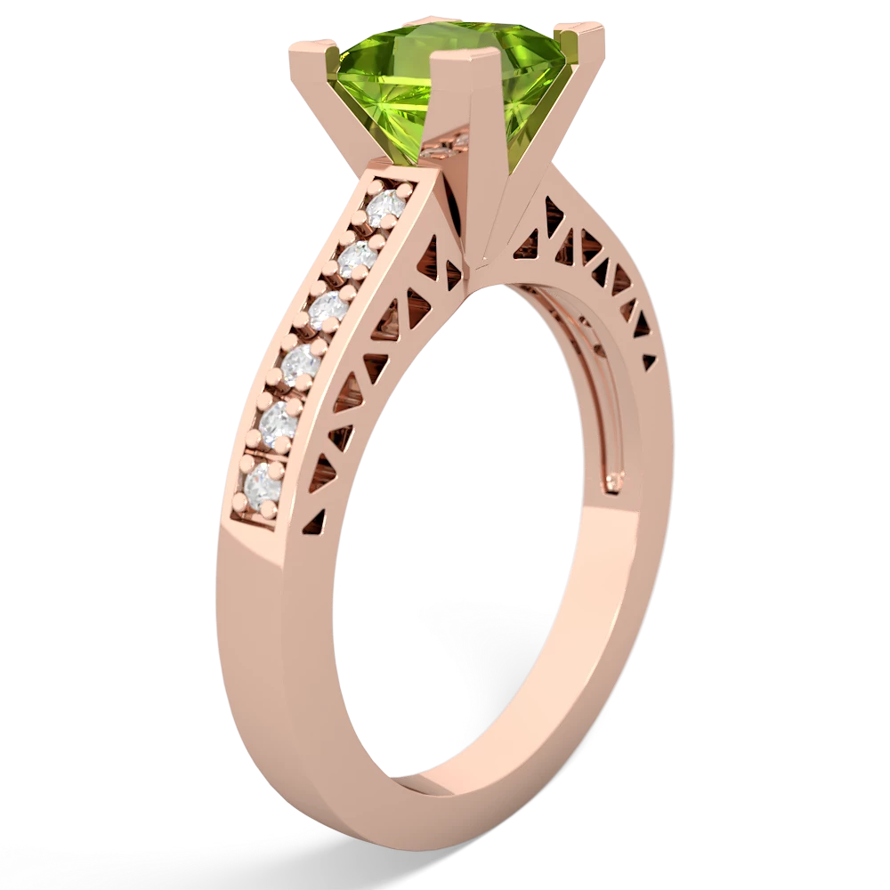 Peridot Art Deco Engagement 6Mm Princess 14K Rose Gold ring R26356SQ