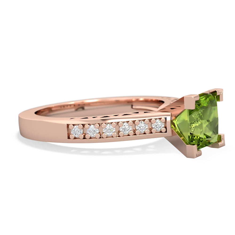 Peridot Art Deco Engagement 6Mm Princess 14K Rose Gold ring R26356SQ