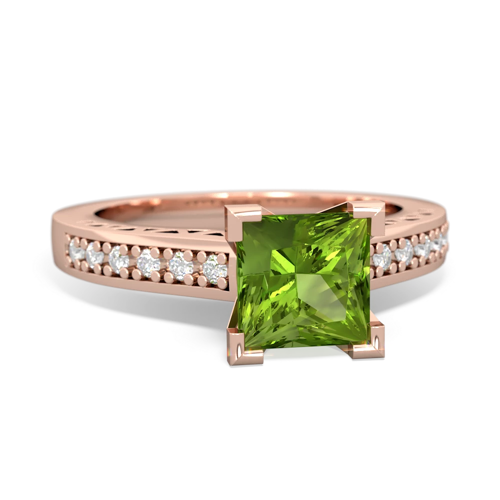 Peridot Art Deco Engagement 6Mm Princess 14K Rose Gold ring R26356SQ