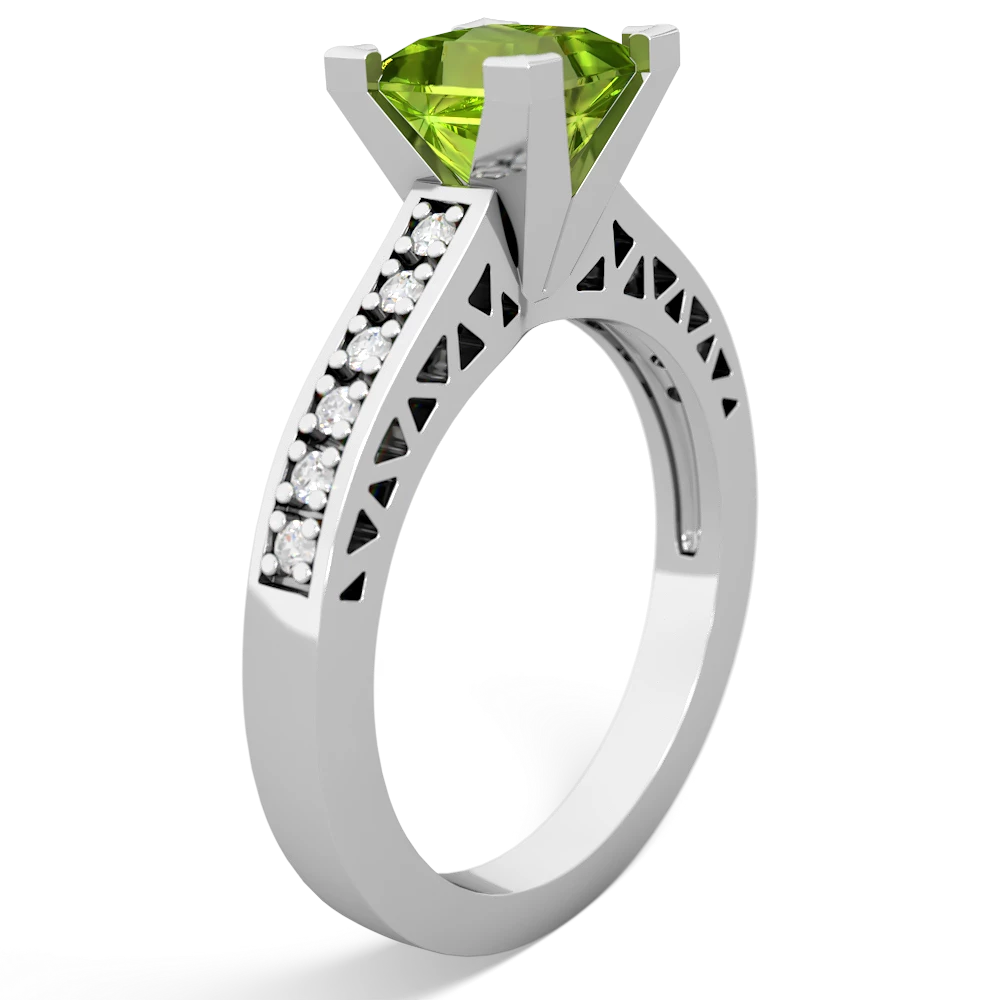 Peridot Art Deco Engagement 6Mm Princess 14K White Gold ring R26356SQ