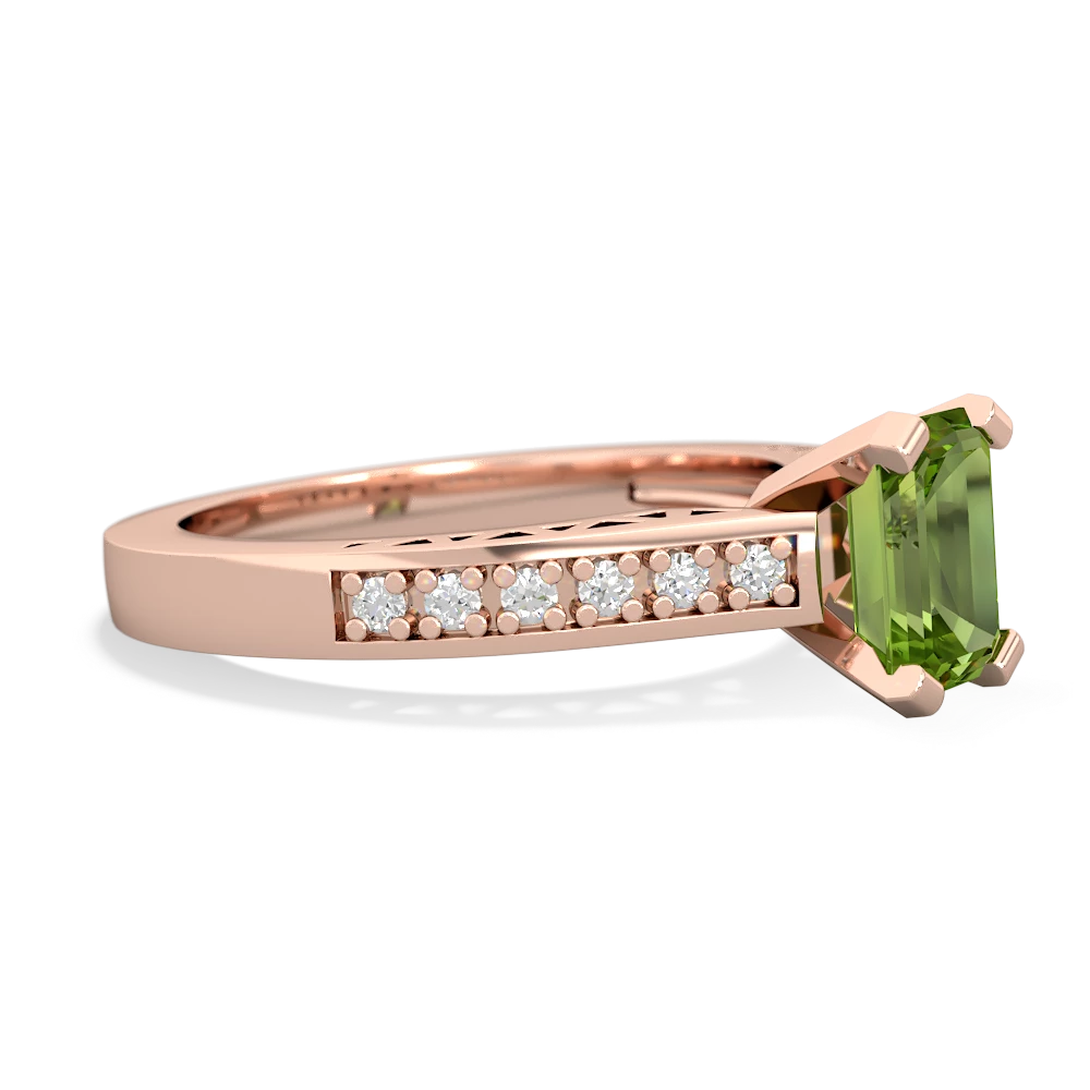 Peridot Art Deco Engagement 7X5mm Emerald-Cut 14K Rose Gold ring R26357EM