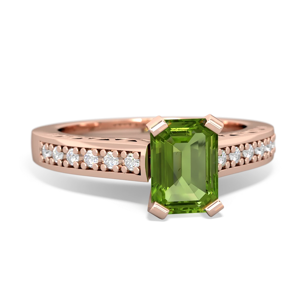 Peridot Art Deco Engagement 7X5mm Emerald-Cut 14K Rose Gold ring R26357EM