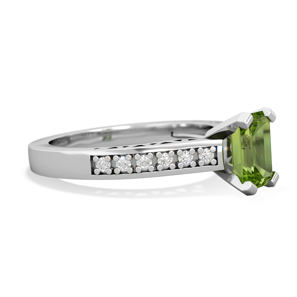 Peridot Art Deco Engagement 7X5mm Emerald-Cut 14K White Gold ring R26357EM