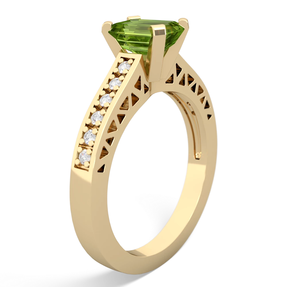 Peridot Art Deco Engagement 7X5mm Emerald-Cut 14K Yellow Gold ring R26357EM