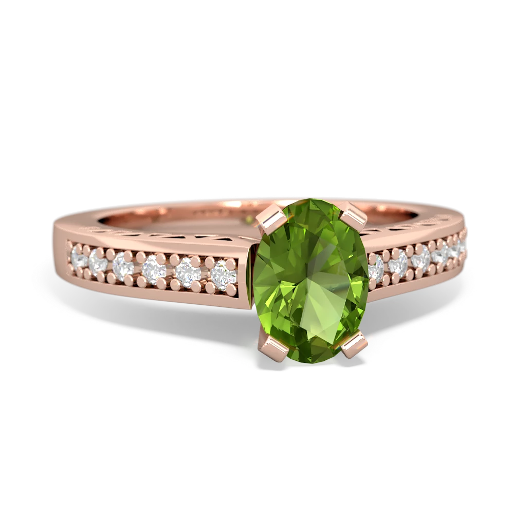 Peridot Art Deco Engagement 7X5mm Oval 14K Rose Gold ring R26357VL