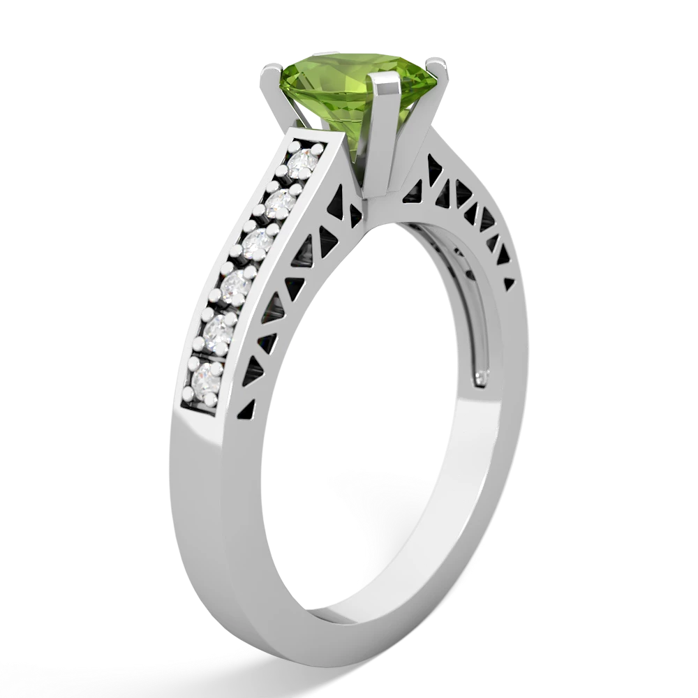 Peridot Art Deco Engagement 7X5mm Oval 14K White Gold ring R26357VL