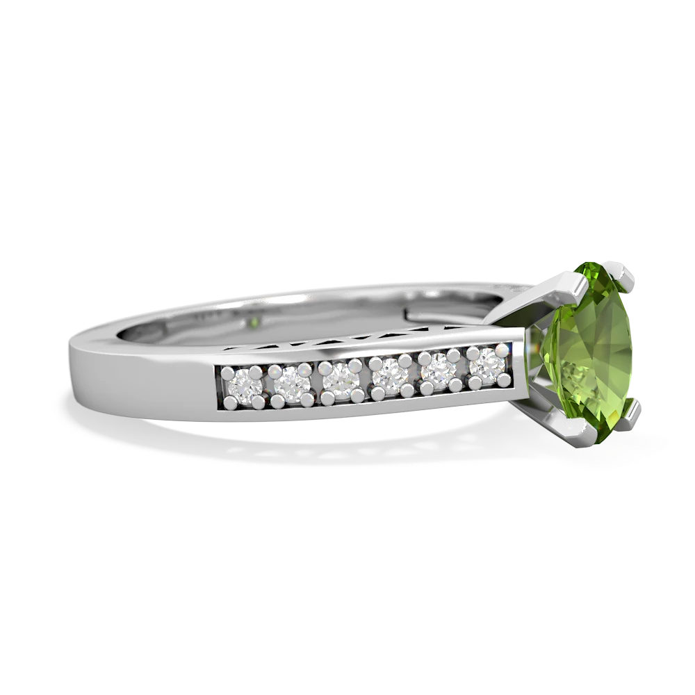 Peridot Art Deco Engagement 7X5mm Oval 14K White Gold ring R26357VL