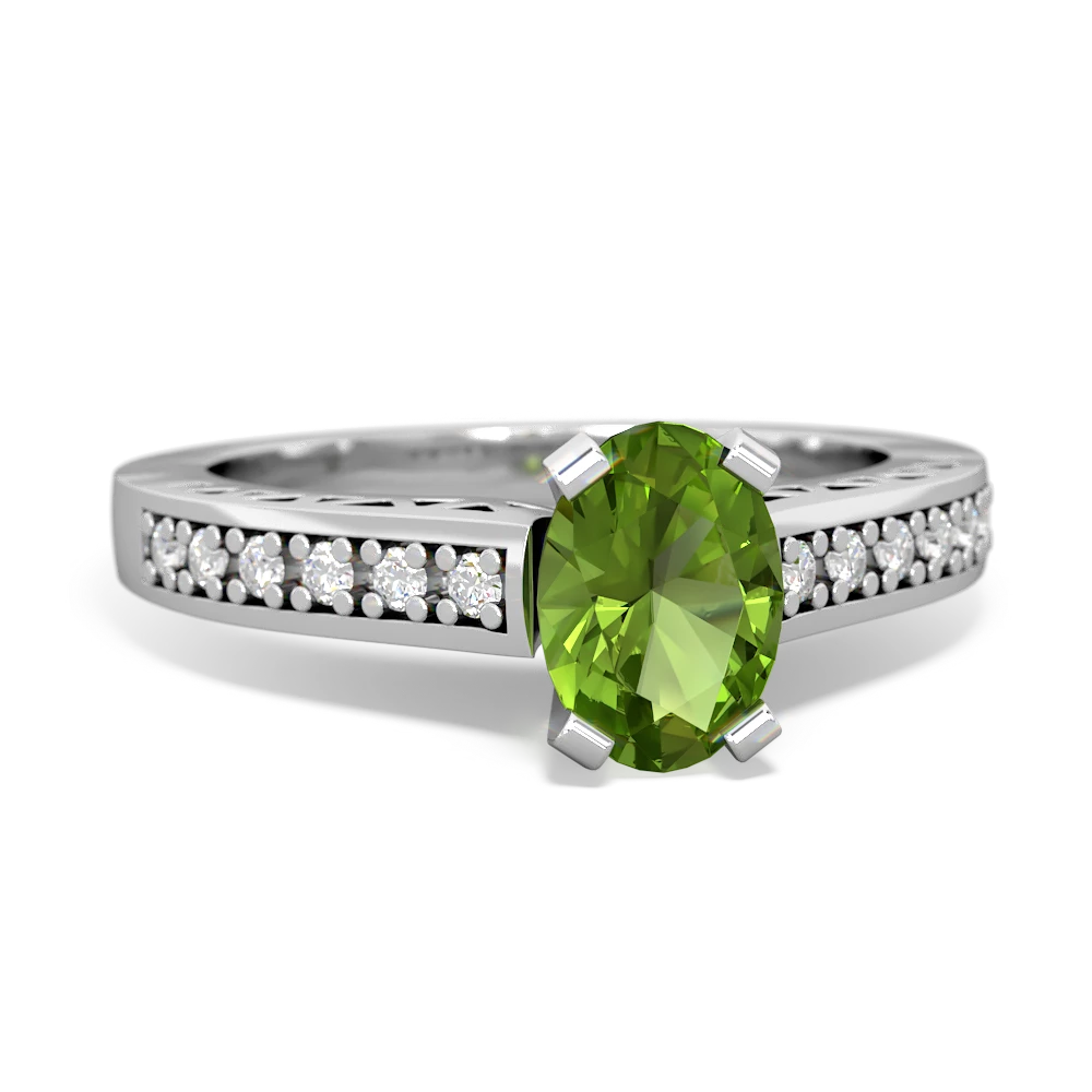 Peridot Art Deco Engagement 7X5mm Oval 14K White Gold ring R26357VL