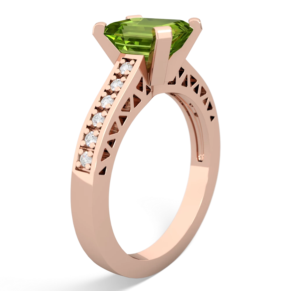 Peridot Art Deco Engagement 8X6mm Emerald-Cut 14K Rose Gold ring R26358EM