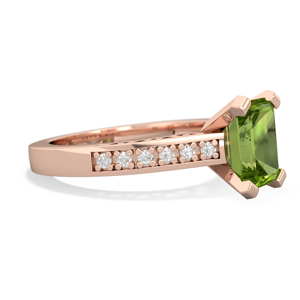 Peridot Art Deco Engagement 8X6mm Emerald-Cut 14K Rose Gold ring R26358EM