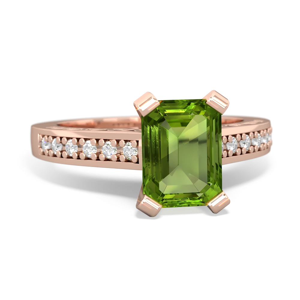 Peridot Art Deco Engagement 8X6mm Emerald-Cut 14K Rose Gold ring R26358EM